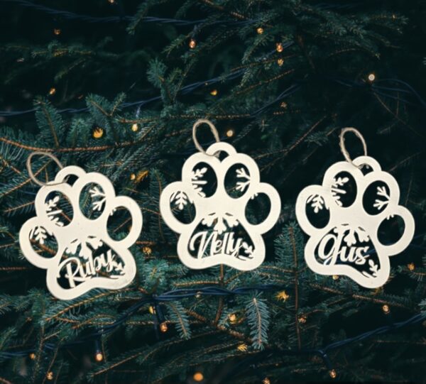 Personalized Christmas Dog Paw Wooden Ornament